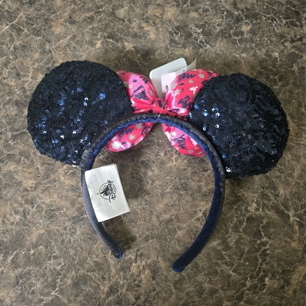 NWT Disney Minnie Mouse 2019 Blue‎ Sequin Pink Bow Rides Ears
